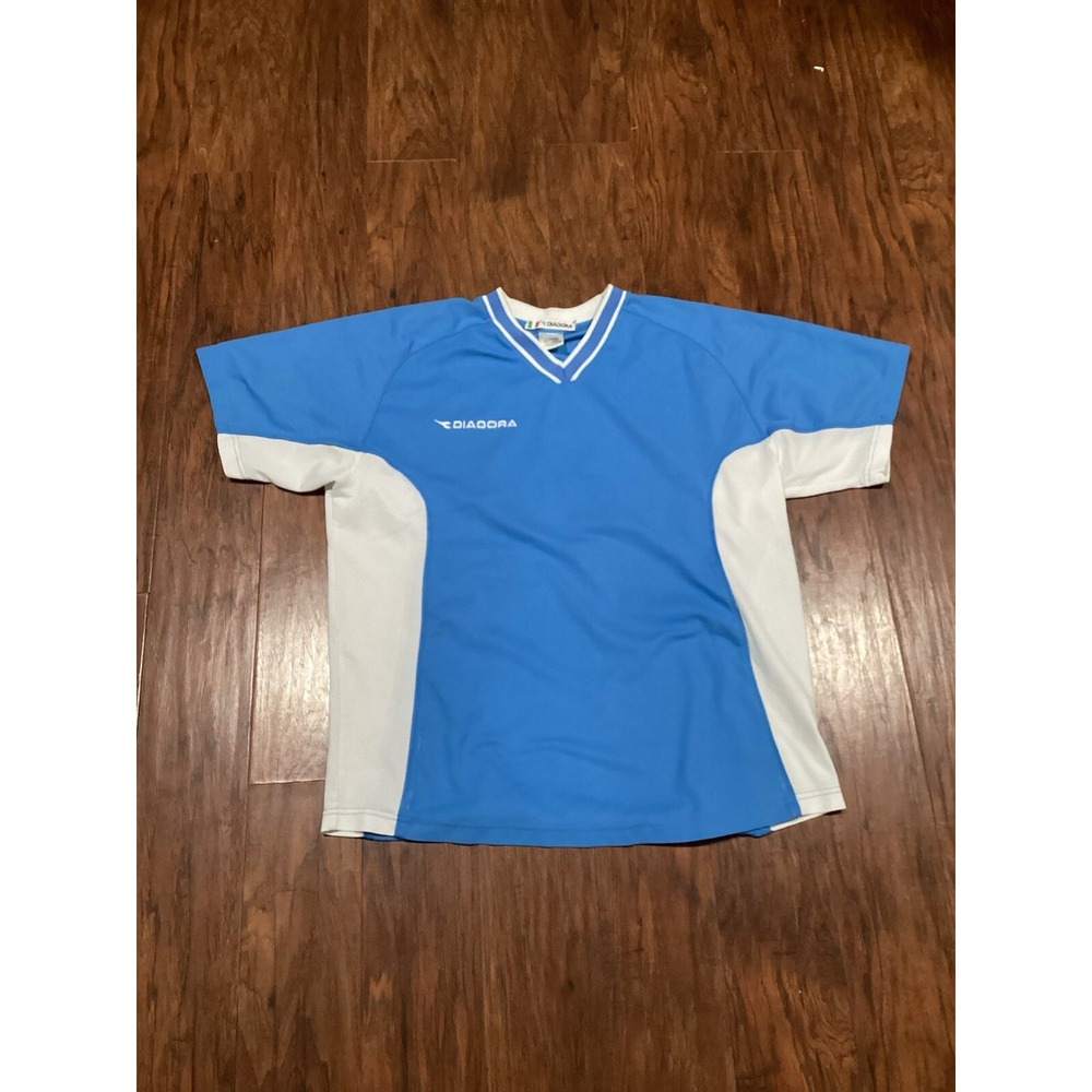 Diadora Men's Jersey Shirt #5 Red And White Large  V-Neck Embroidered Logo